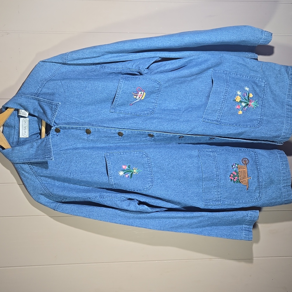 Vintage Mandal Bay XXL Embroidered Denim Shirt/Jacket with Floral Design